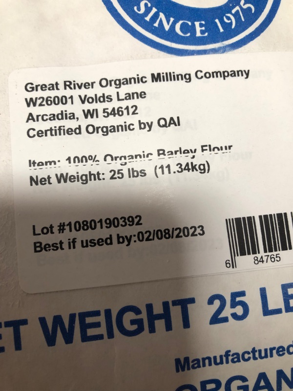 Photo 3 of **NON REFUNDABLE EXPIRES: 02/08/2023**Great River Organic Milling, Specialty Flour, Barley Flour, Stone Ground, Organic, 25-pounds (Pack of 1)
