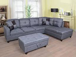 Photo 1 of **INCOMPLETE BOX 1 OF 2**MEGA Furnishing 3 PC Sectional Sofa Set, Gray Linen Lift -Facing Chaise with Free Storage Ottoman
