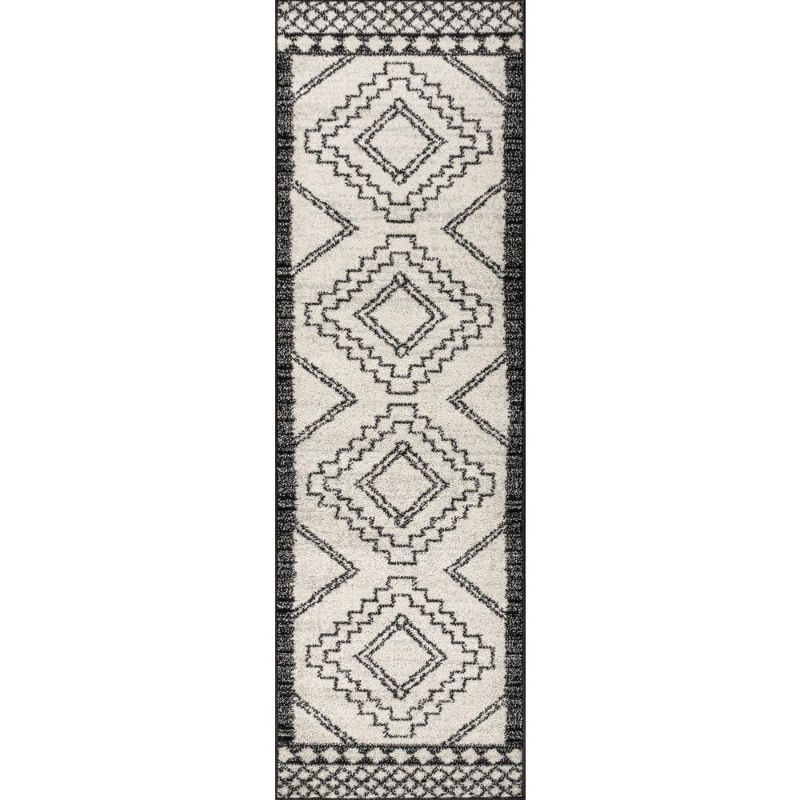 Photo 1 of Amir Moroccan Beni Souk Cream/Black 2 Ft. X 8 Ft. Runner Rug
