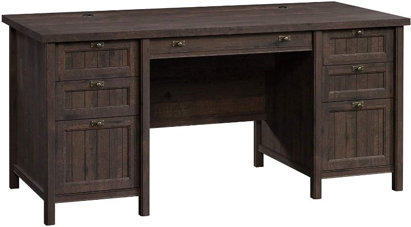 Photo 1 of INCOMPLETE- BOX 2 OF 2- Sauder Costa Executive Desk, L: 65.12" x W: 29.53" x H: 30.0", Coffee Oak finish
