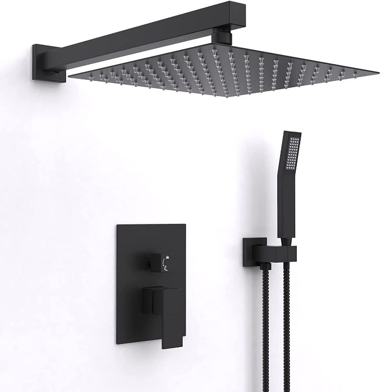 Photo 1 of 10 Inch Rain Shower System Matte Black Bathroom Shower Faucet Set Complete Bathtub Shower Combo Matte Black Luxury Shower Fixtures Pressure Balance Shower Valve and Trim Kit.
