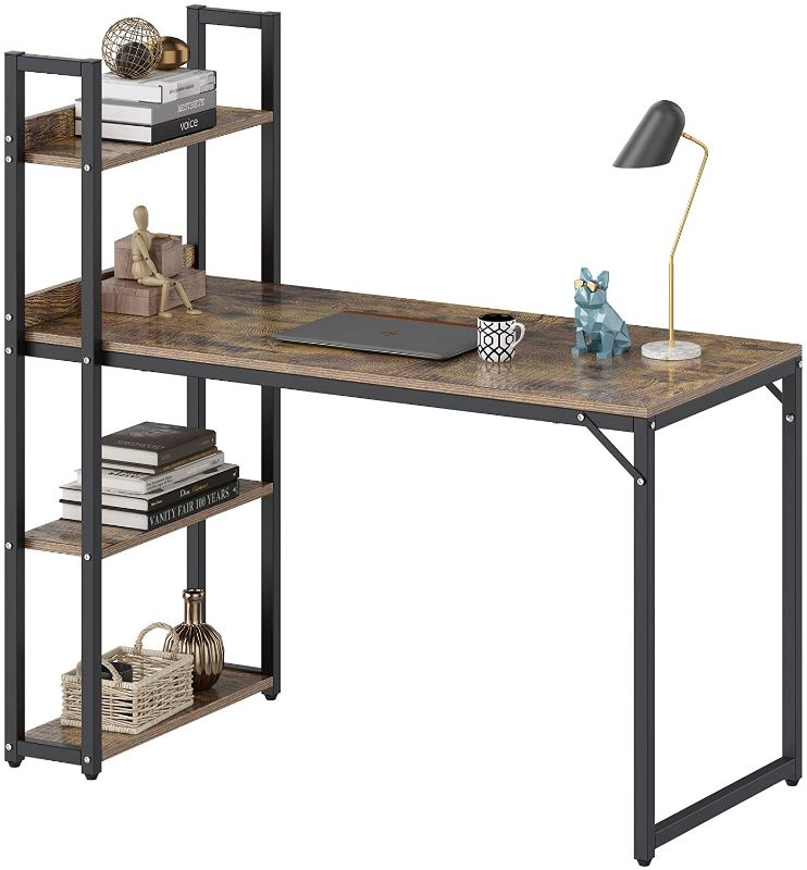 Photo 1 of ACCSTORE Home Office Desk Computer Desk with Storage Shelves,47.2 Inch Sturdy Wooden Home Office Study Writing Table Workstation,Space-Saving, Easy to Assemble,Rustic Brown
