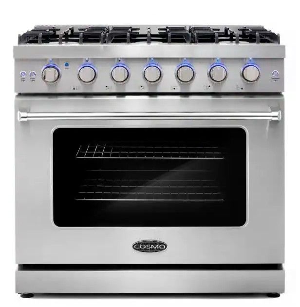 Photo 1 of Cosmo 36 in. 6.0 cu. ft. Commercial-Style Gas Range with Convection Oven in Stainless Steel with Storage Drawer