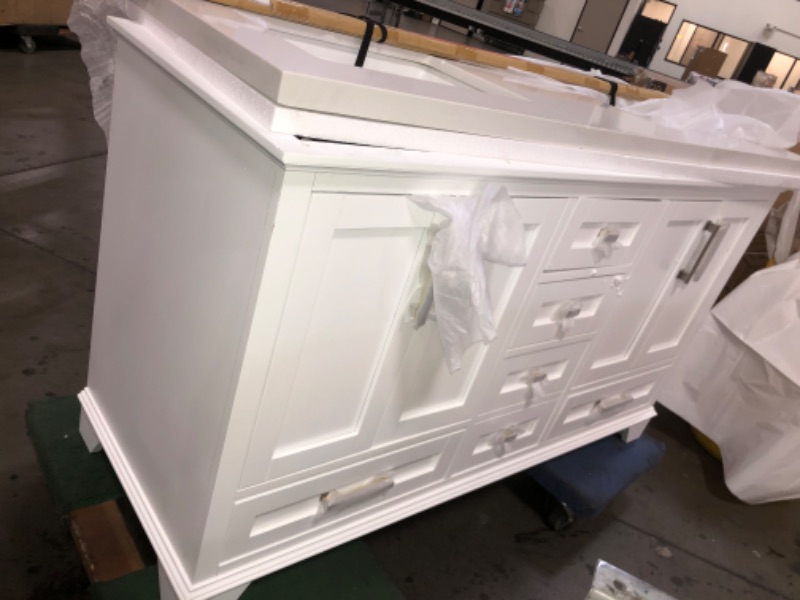 Photo 8 of ***DAMAGED DUE TO SHIPPING***
Home Decorators Collection Densbury 60 in. W x 22 in. D Bath Vanity in White with Cultured Stone Vanity Top in White with White Basins-FAUCETS ARE NOT INCLUDED 