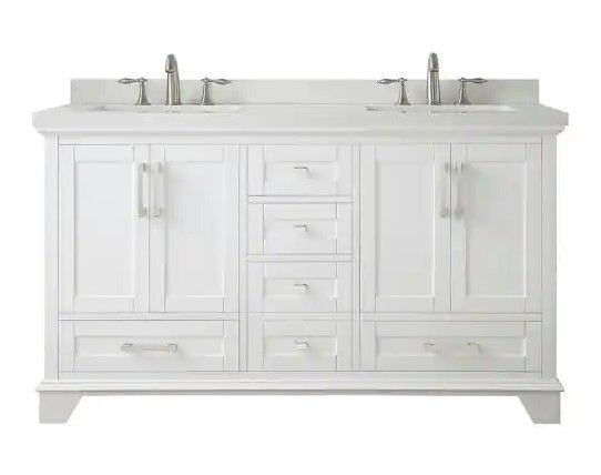 Photo 1 of ***DAMAGED DUE TO SHIPPING***
Home Decorators Collection Densbury 60 in. W x 22 in. D Bath Vanity in White with Cultured Stone Vanity Top in White with White Basins-FAUCETS ARE NOT INCLUDED 