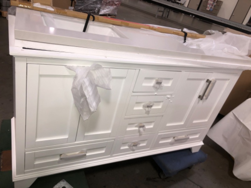 Photo 6 of ***DAMAGED DUE TO SHIPPING***
Home Decorators Collection Densbury 60 in. W x 22 in. D Bath Vanity in White with Cultured Stone Vanity Top in White with White Basins-FAUCETS ARE NOT INCLUDED 