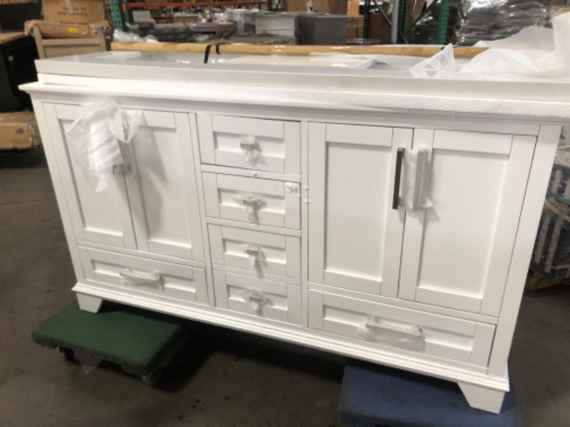 Photo 4 of ***DAMAGED DUE TO SHIPPING***
Home Decorators Collection Densbury 60 in. W x 22 in. D Bath Vanity in White with Cultured Stone Vanity Top in White with White Basins-FAUCETS ARE NOT INCLUDED 