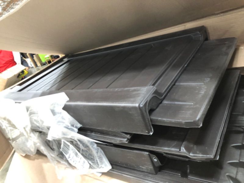 Photo 1 of ***PARTS ONLY*** Rubbermaid Patio Chic Resin Weather Resistant Outdoor Storage Deck Box, 123 Gal., Black Oak Rattan Wicker Basket Weave, for Garden/Backyard/Home/Pool
