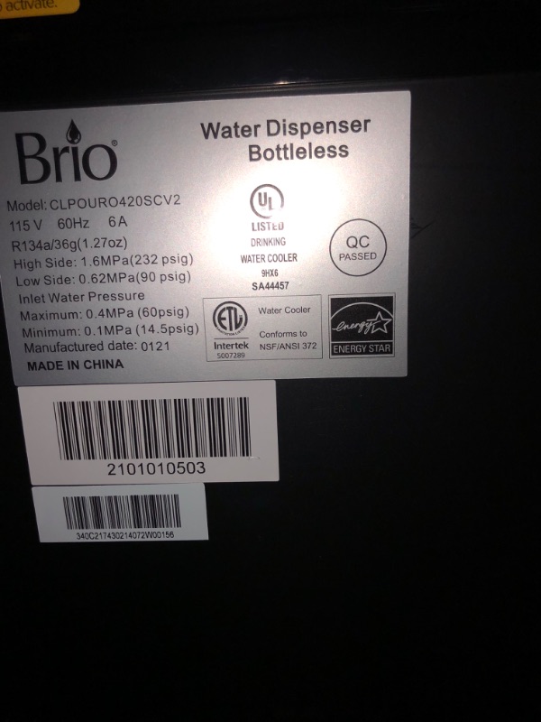 Photo 3 of BRIO Hot Cold and Room Temp Filtered Water Dispenser Cooler POU, Tri-Temp, Black and Brush Stainless Steel, Essential Series
