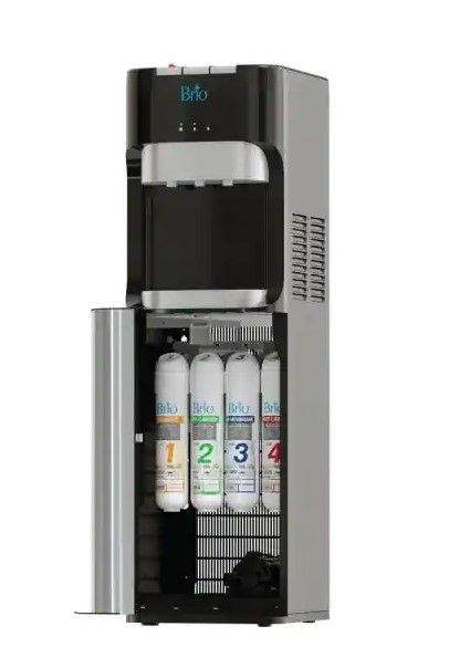 Photo 1 of BRIO Hot Cold and Room Temp Filtered Water Dispenser Cooler POU, Tri-Temp, Black and Brush Stainless Steel, Essential Series
