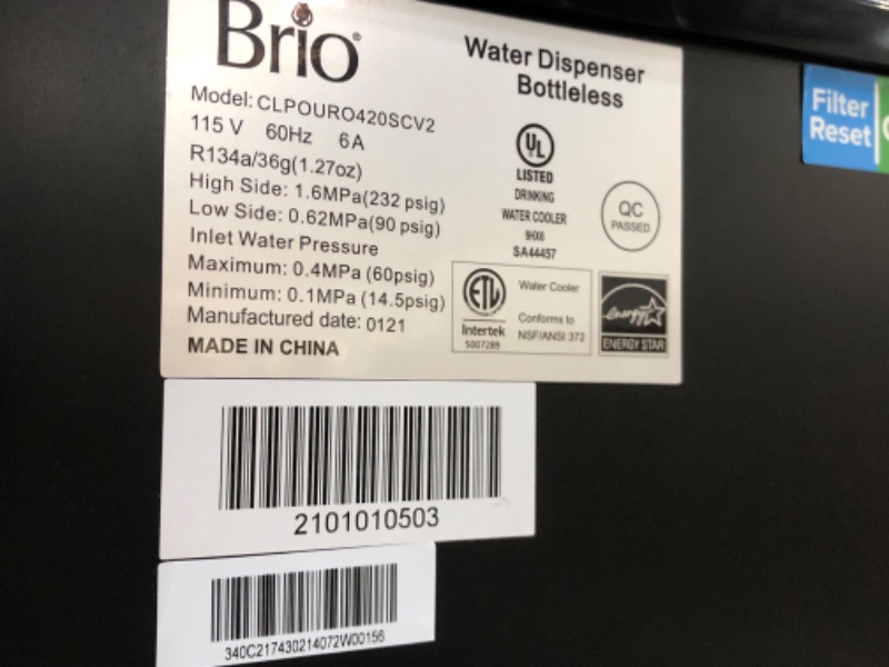 Photo 14 of BRIO Hot Cold and Room Temp Filtered Water Dispenser Cooler POU, Tri-Temp, Black and Brush Stainless Steel, Essential Series
