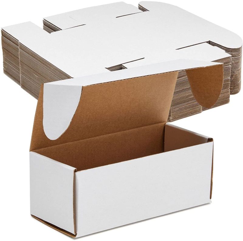 Photo 1 of White Corrugated Shipping Boxes, Cardboard Mailers Folding Lids (6.5x2.75x2.5 In, 25 Pack)
