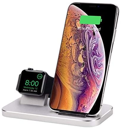 Photo 1 of BNCHI 2 IN 1 ALUMINUM ALLOY WIRELESS CHARGING STATION COMPATIBLE IWATCH HOLDER6/5/4/3/2/1 AND WIRELESS CHARGER FOR IPHONE 13/13 PRO/12/12 PRO/11/11 PRO/X/XR/XS/XS MAX/8 PLUS/8(SILVER)
