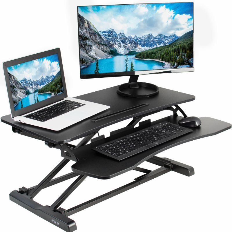 Photo 1 of VIVO Black Height Adjustable Standing Desk Monitor Riser 32" Sit Stand Workstation Tabletop (DESK-V000K)
