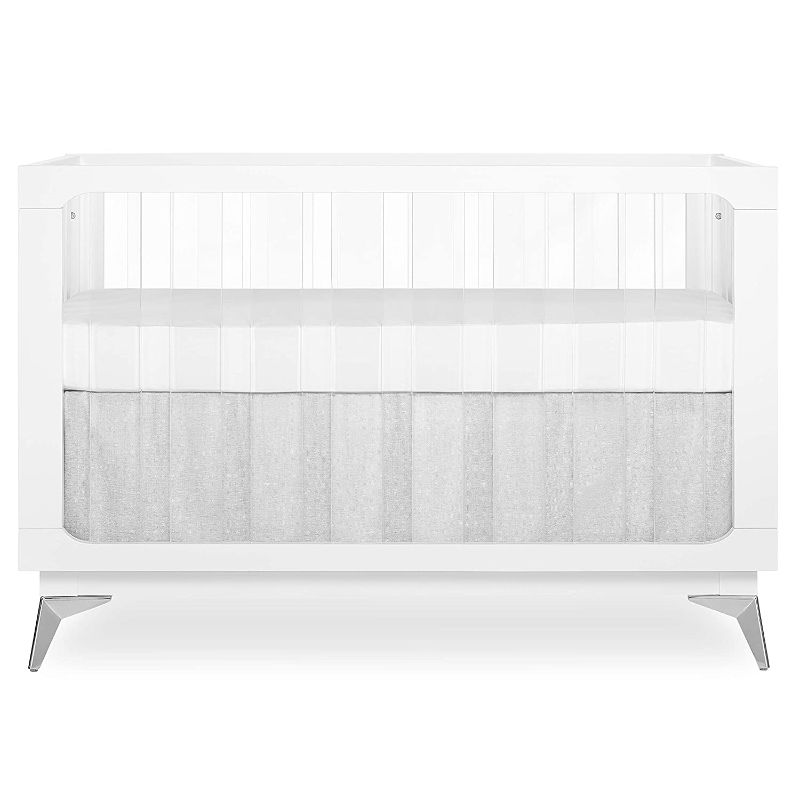 Photo 1 of Evolur Acrylic Millennium 4-in-1 Convertible Crib I Modern Full Size Crib I Baby Crib I Easily Coverts to Toddler Bed & Dayday I  Adjustable Mattress Support Base I Acrylic Slats I in White to Reflect