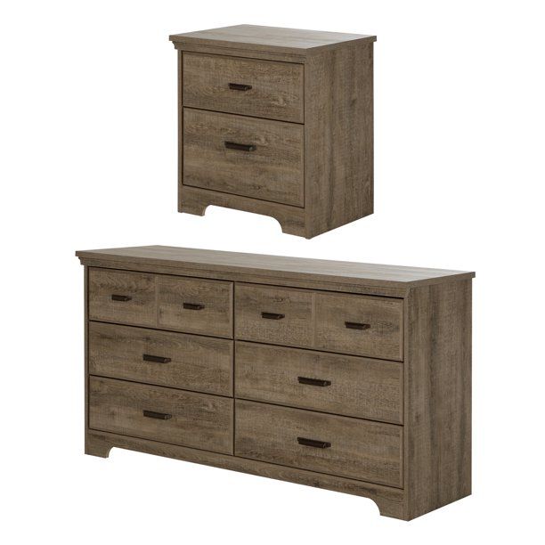 Photo 1 of **INCOMPLETE SET** BOX 1 OUT OF 2** South Shore Versa 6 - Drawer Dresser and 2 - Drawer Nightstand, Weathered Oak
