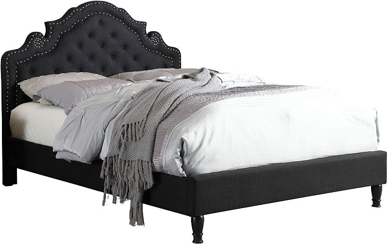 Photo 1 of **INCOMPLETE SET**BOX 2 OUT OF 2** HomeLife Premiere Classics 51" Tall Platform Bed with Cloth Headboard and Slats - Full (Black Linen)
