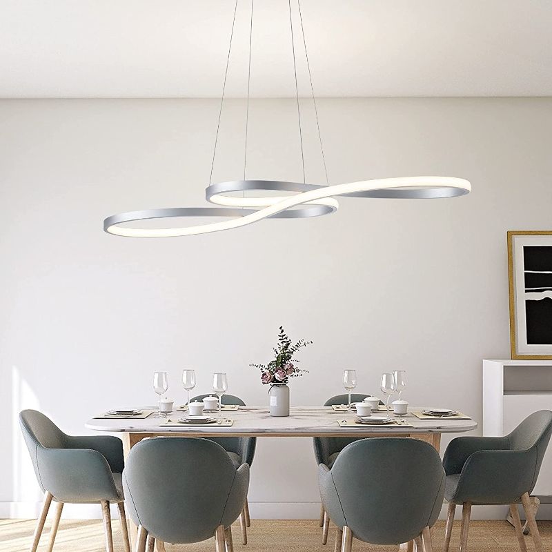 Photo 1 of SUNMOO Modern LED Chandelier Dining Room Pendant Light Dimmable Creative Chandelier Remote Control Color/Brightness 3000-6000K Adjustable Hanging Lamp for Bedroom Living Room Kitchen 50W (Silver) …