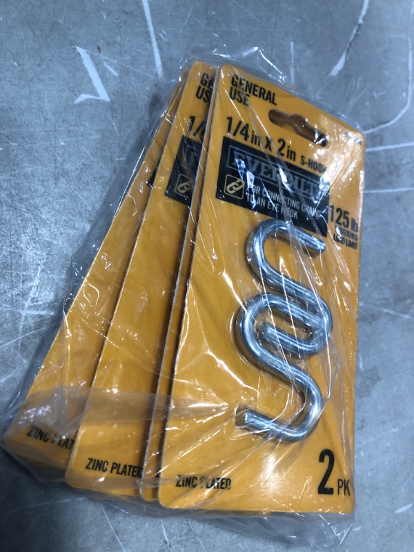 Photo 1 of ***SET OF 5** Everbilt
1/4 in. x 2 in. Zinc-Plated Rope S-Hook (2-Pack)