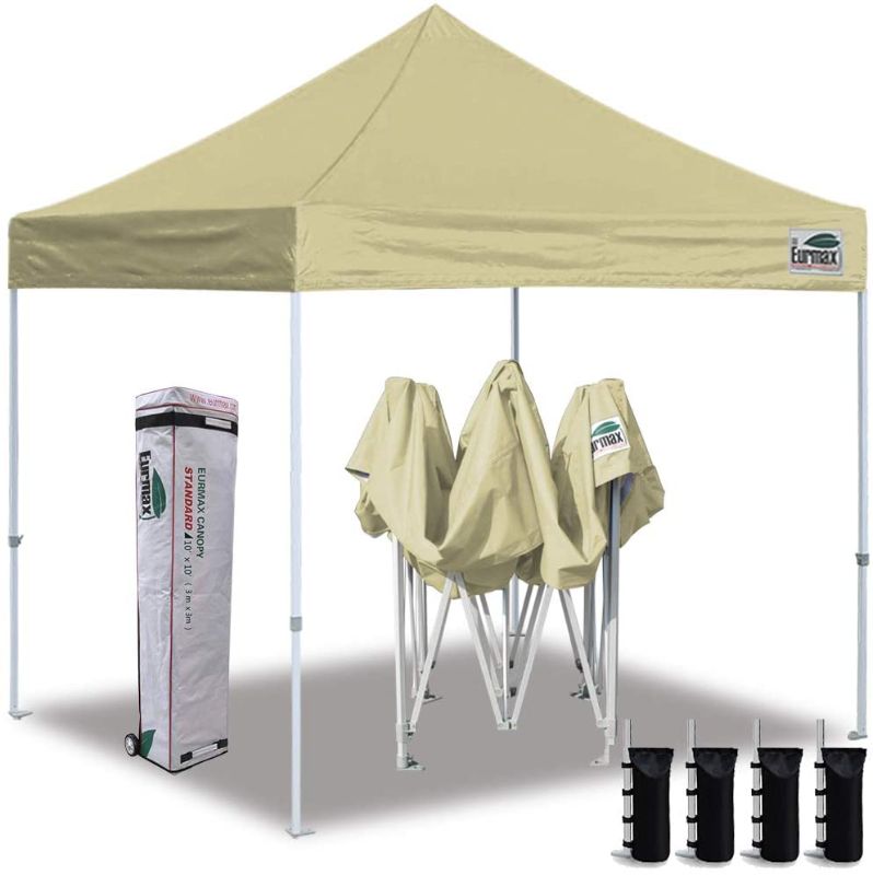 Photo 1 of ***SIMILAR TO STOCK PHOTO** Eurmax 10'x10' Ez Pop Up Canopy Tent Commercial Instant Canopies with Heavy Duty Roller Bag,Bonus 4 Sand Weights Bags(Beige)
