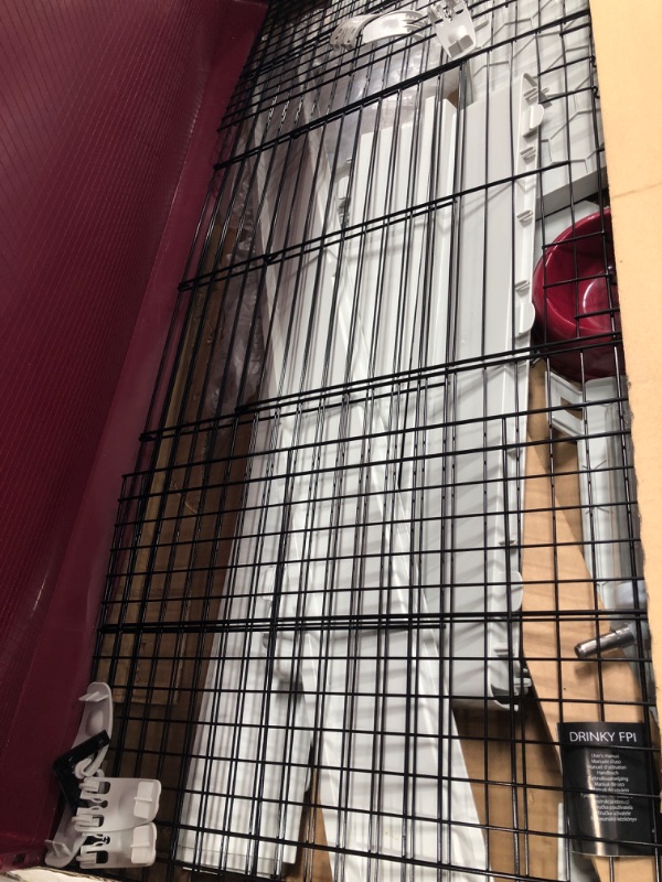 Photo 3 of **MINOR DAMAGE FROM SHIPPING LIGHT BENDS** Midwest Homes for Pets Deluxe Rabbit & Guinea Pig Cage, X-Large, White & Red
