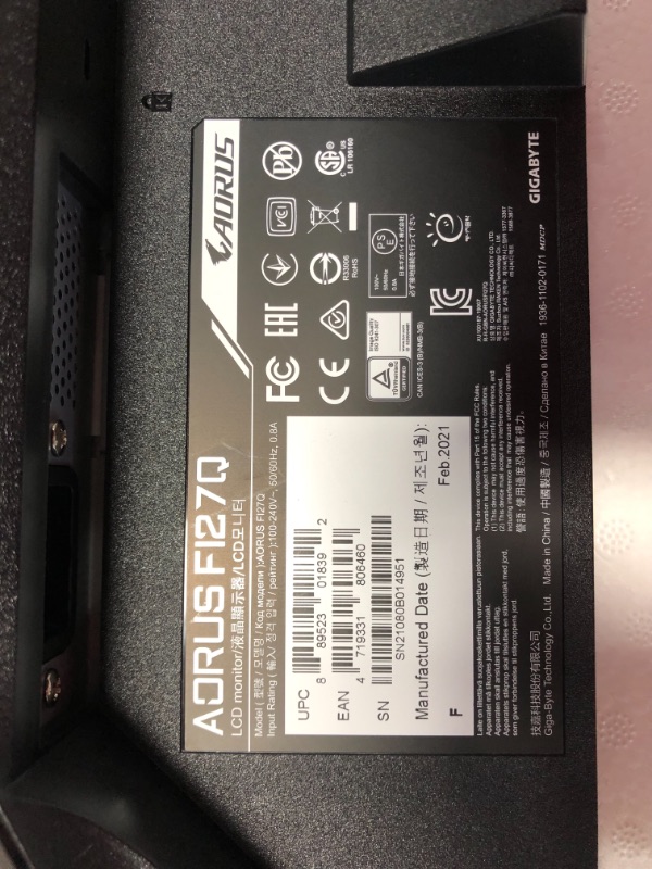 Photo 1 of AORUS FI27Q 27" 165Hz 1440P NVIDIA G-SYNC Compatible IPS Gaming Monitor, Built-in ANC, 2k Display, 1 ms Response Time, HDR, 95% DCI-P3, 1x Display Port 1.2, 2X HDMI 2.0, 2X USB 3.0