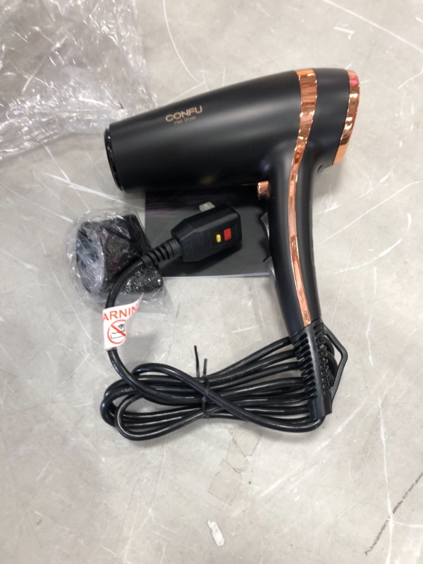 Photo 2 of CONFU 1875W MuteDry Fast Drying Hair Dryer, Lightweight Low Noise Blow Dryer with Speed / Heat Settings, Cool Shot Button and Concentrators