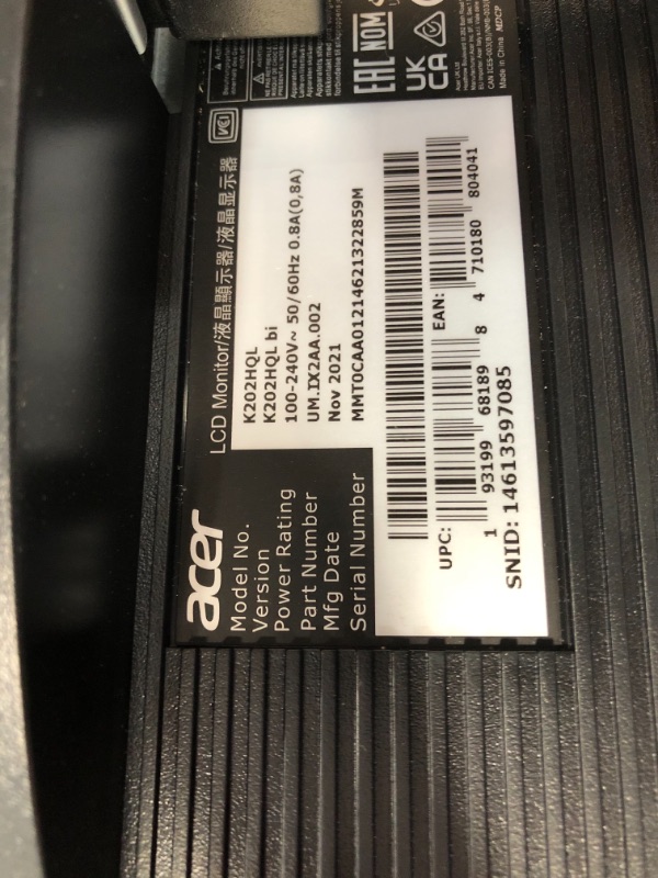 Photo 1 of Acer K202HQL bi 19.5” HD+ (1600 x 900) TN Monitor | 60Hz Refresh Rate | 5ms Response Time | for Work or Home (HDMI Port 1.4 & VGA Port)