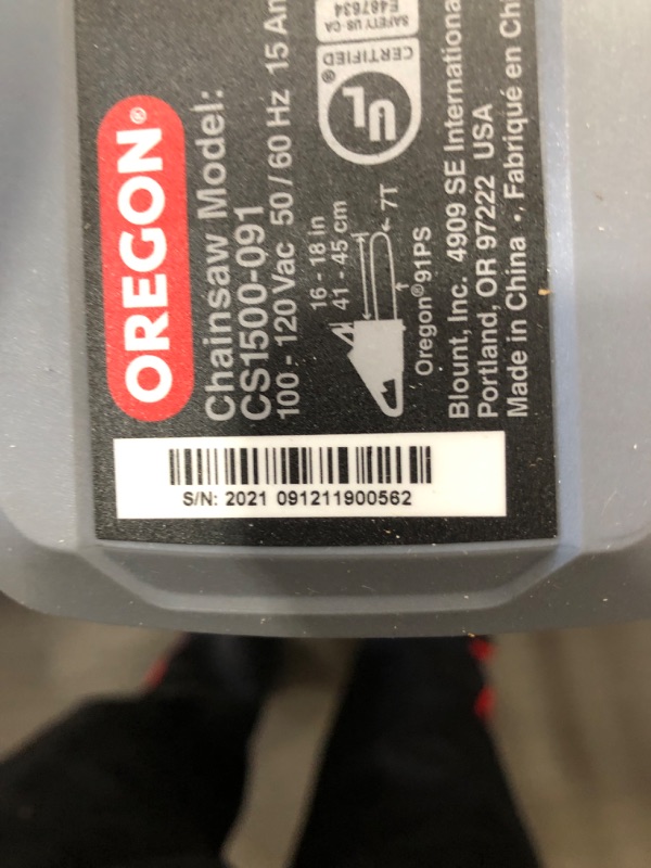 Photo 3 of ***UNABLE TO TEST*** CS1500 Self-Sharpening 15 Amp Corded Electric Chainsaw, 18 in. Bar, Equipped with PowerSharp Saw Chain
