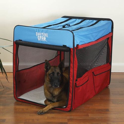 Photo 1 of ***SMALL RIPS ** Guardian Gear Single Door Collapsible Soft-Sided Dog Crate, Red/Blue, 42 Inch
