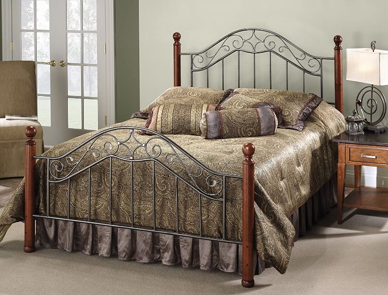 Photo 1 of ***HEADBOARD AND FOOT BOARD ONLY *** Hillsdale Martino Metal Bed with Wood Posts, Queen, Smoke Silver
