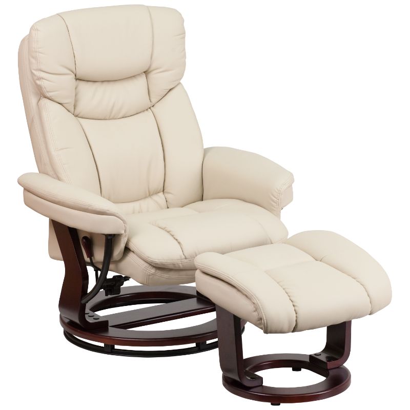 Photo 1 of ***MISSING FOOT REST** *** Flash Furniture Contemporary Recliner with Curved Ottoman, Beige/Mahogany
