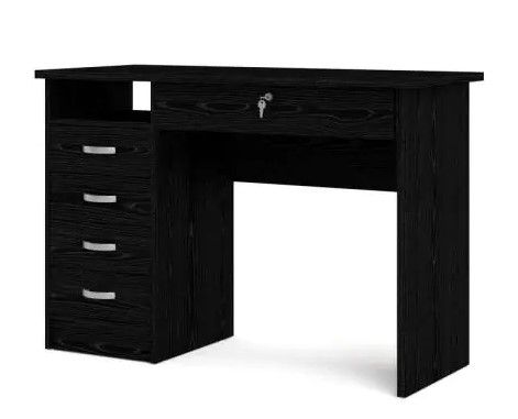 Photo 1 of ***PARTS ONLY*** 43 in. Rectangular Black Woodgrain 5 Drawer Writing Desk with Locking Feature

