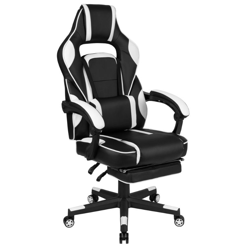Photo 1 of **DAMAGED**68 White Gaming Racing Ergonomic Computer Chair with Fully Reclining Back - All