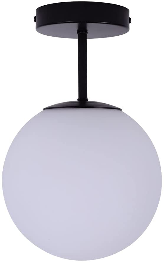 Photo 1 of  Globe Glass Ceiling Light Mount Ceiling Light, White Glass Sphere, Globe Ceiling Light, Black Hanging Ceiling Light Fixture for Dining Room, Hallway, Foyer, Bedroom, Entryway, Cafe, (W1001-B-B)
