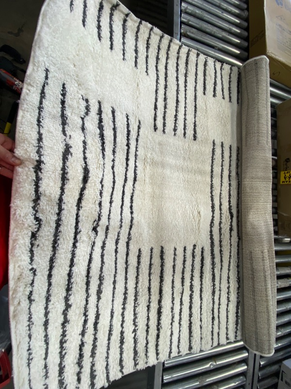 Photo 2 of 
Petra Abstract Stripe Geometric Shag White/Black 5 Ft. X 8 Ft. Area Rug
