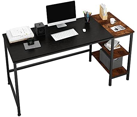 Photo 1 of JOISCOPE Home Office Computer Desk,Study Writing Desk with Wooden Storage Shelf,2-Tier Industrial Morden Laptop Table with Splice Board,60 inches(Black Oak Finish)
