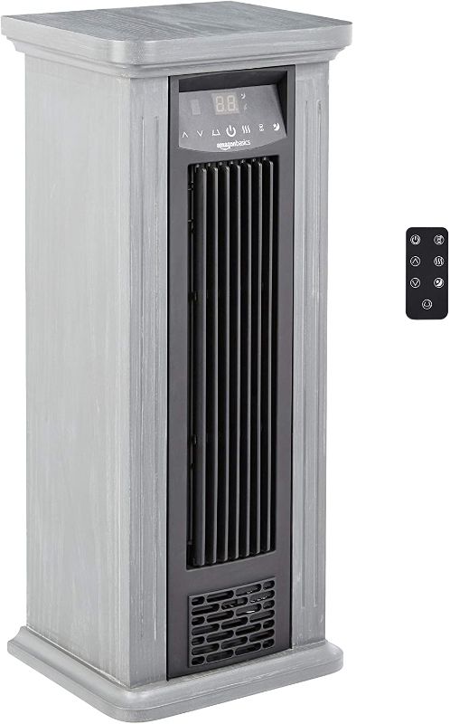 Photo 1 of Amazon Basics Infrared Quartz Tower Heater, Grey Wood Grain Finish, 1500W
