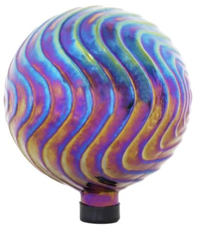 Photo 1 of 10 in. Blue Purple and Gold Rippled Outdoor Gazing Ball Globe
