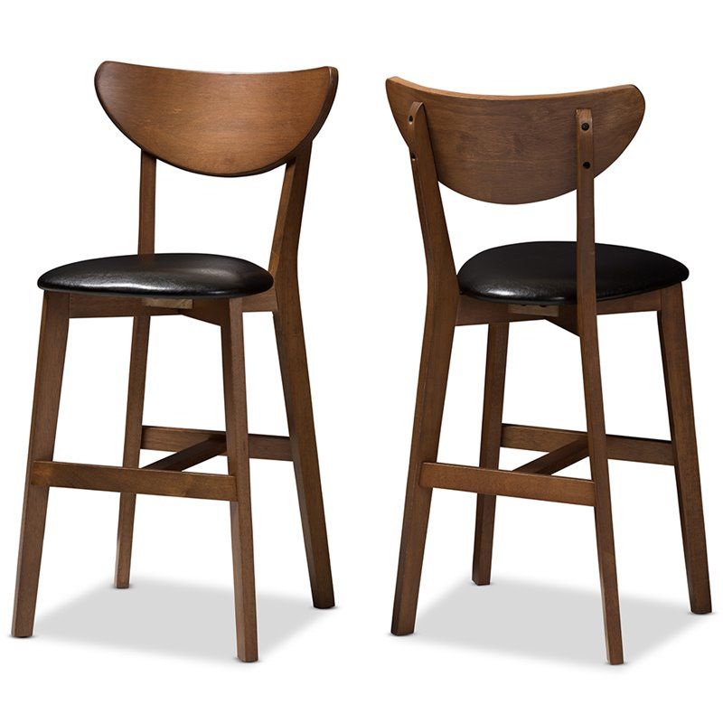 Photo 1 of Baxton Studio Faux Leather Upholstered Eline 24" Bar Stool in Black/walnut (Set of 2)
