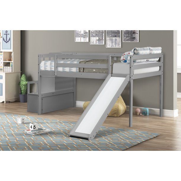 Photo 1 of *INCOMPLETE BOX 1 OF 3* huntermoon Loft Bed With Stair Case, Slide, Grey
