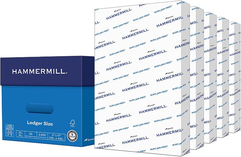 Photo 1 of Hammermill Printer Paper, 20 lb Copy Paper, 11 x 17 - 5 Ream (2,500 Sheets) - 92 Bright, Made in the USA, 105023C
