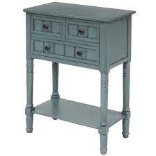 Photo 1 of 24 in. Blue Standard Rectangle Wood Console Table with 3-Drawers
