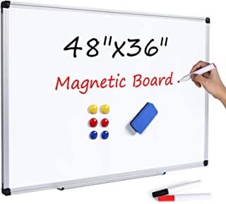 Photo 1 of T-SIGN Magnetic Dry Erase Whiteboard 48 x 36 Inch, 4 x 3 Large White Board, Silver Aluminum Frame Wall-Mounted, Magnetic Eraser, 2 Whiteboard Pen, Detachable Marker Tray, 6 Magnets for Office, School ***SLIGHTLY BENT***
