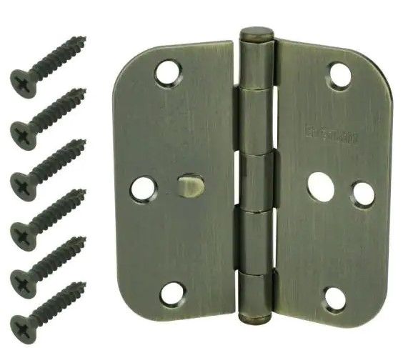 Photo 1 of **NO REFUNDS ** 3-1/2 in. Antique Brass 5/8 in. Radius Security Door Hinges Value Pack (3-Pack)
