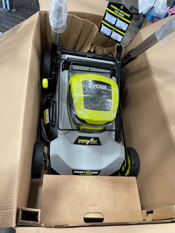 Photo 3 of ****SMALL DAMAGE SHOWN IN PICTURE** **RYOBI 40V HP Brushless 21 in. Cordless Battery Walk Behind Dual-Blade Self-Propelled Mower with (2) 6.0 Ah Batteries & Charger
