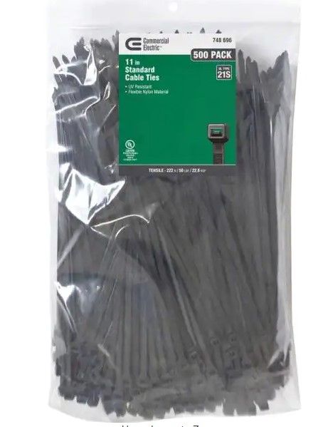 Photo 1 of 11 in. UV Cable Tie, Black (500-Pack)
