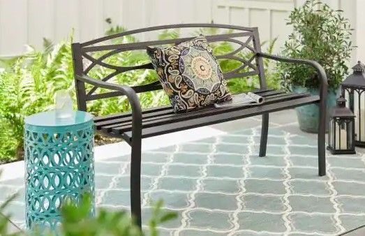 Photo 1 of Aubrey Black Metal Outdoor Patio Bench
