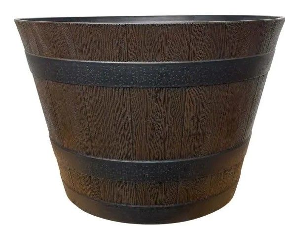 Photo 1 of 22.44 in. Dia x 14.96 in. H Rustic Oak High-Density Resin Whiskey Barrel Planter
