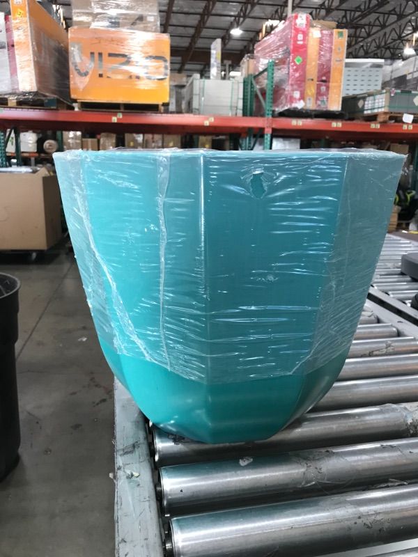 Photo 2 of 16 in. Alessi Plastic Planter, Aqua